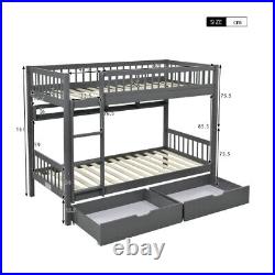 Solid Pine Wood Bunk Bed with Storage Drawers 3FT Single Bed Frames Children Bed