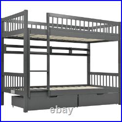 Solid Pine Wood Bunk Bed with Storage Drawers 3FT Single Bed Frames Children Bed