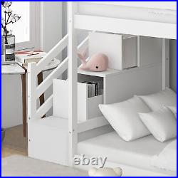 Solid Pine Wood Frame Bunk Bed with Stairs and Slide + 2 Drawers White 90x190cm
