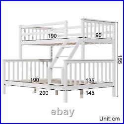 Solid Pine Wood White Triple Bunk Bed 3ft Single 4ft6 Double Children Bed Frame