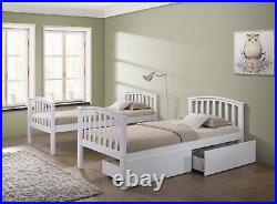 Solid Wood Bunk Bed Frame 3ft Single Available in Oak & in White colour
