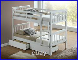 Solid Wood Bunk Bed Wooden Frame 3ft Single Aavailabe in White or Beech colour