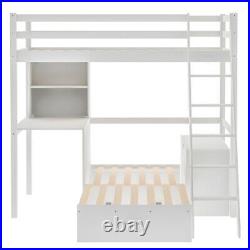 Solid Wood High Sleeper Bunk Bed Loft Bed With Desk And Pullout Bed Sofa Bed White
