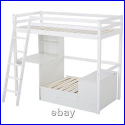 Solid Wood High Sleeper Bunk Bed Loft Bed With Desk And Pullout Bed Sofa Bed White