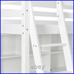 Solid Wood High Sleeper Loft Bunk Bed with Desk and Shelves 3FT Single Bed White