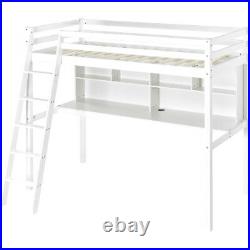 Solid Wood High Sleeper White Loft Bunk Bed with Desk and Shelves 3FT Single Bed