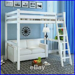 Solid Wood Kids Safety Single High Sleeper Loft Cabin Bed Desk with Stairs Bunk