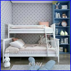 Solid Wooden Triple Bunk Bed Frame with Headboard & Stairs Children Kid Teen White