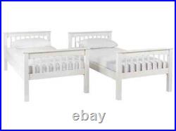 Solid, white, wooden, Bunk bed, padded, sprung, mattress, turns to single beds