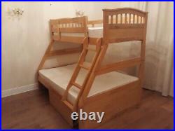 Solid wooden triple double and single sleeps 3 bunk bed with drawers
