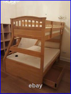 Solid wooden triple double and single sleeps 3 bunk bed with drawers