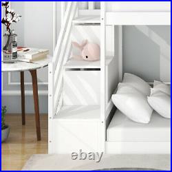 Stairway Bunk Bed with Slides and Storage Drawers Wood Single Bed For Kids Adults
