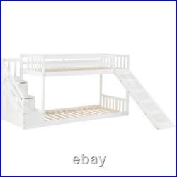 Stairway Bunk Bed with Slides and Storage Drawers Wood Single Bed For Kids Adults