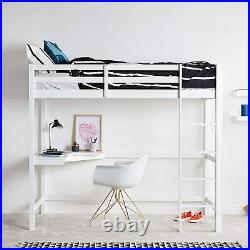 Study Bunk Bed Frame High Sleeper with Desk Wooden Student Furniture Children