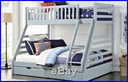 Sweet Dreams States Solid Wooden Triple Sleeper Bunk Bed Frame In White & Grey