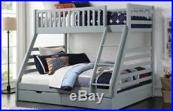 Sweet Dreams States Wooden Triple Sleeper Bunk Bed Frame Grey Wood with Drawers
