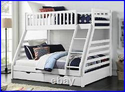 Sweet Dreams States Wooden Triple Sleeper Bunk Bed Frame White Wood with Drawers