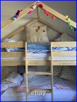 Treehouse Kids Bunk Bed Wooden Frame 3 Ft Baby Sleeper Pine House Canopy