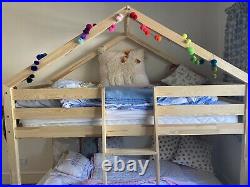 Treehouse Kids Bunk Bed Wooden Frame 3 Ft Baby Sleeper Pine House Canopy