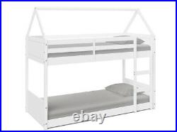 Treehouse Single Bunk Bed Frame 3FT Kids Sleeper White Wooden Pine House Canopy