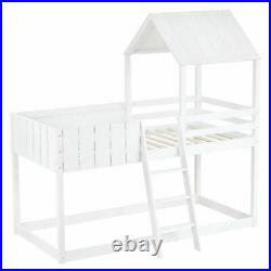 Treehouse Single Bunk Bed Wooden Frame 3FT Kids Sleeper House with Ladder White
