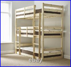 Triad 3ft Single 3 Tier HEAVY DUTY Solid Pine Triple Sleeper Bunk Bed (EB66)