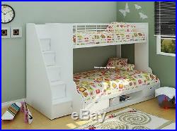Trio Bunk Bed With Storage Staircase 3ft Single 4ft Small Double Beds New
