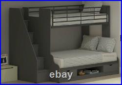 Trio Small Double Bunk Bed With Storage Stairs White Grey Or Oak Drawers