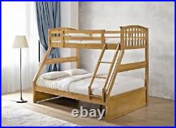 Trio Triple Oak Finish Wooden Bunk Bed With Drawers 3ft Single With 4'6ft Double