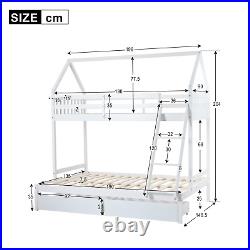 Triple Bed Bunk Bed 3FT Single Bed 4FT Double Wooden Frames with Ladder, 2 Drawers