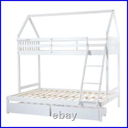 Triple Bed Bunk Bed 3FT Single Bed 4FT Double Wooden Frames with Ladder, 2 Drawers