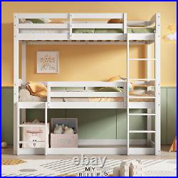 Triple Bunk Bed 3FT Single High Sleeper Kids Wooden Bed Frame Bedroom Furniture