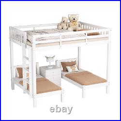 Triple Bunk Bed 4ft6 Double Kids Pine Wooden Bed Frame in White with 70x140 cm Bed