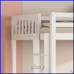 Triple Bunk Bed 4ft6 Double Kids Pine Wooden Bed Frame in White with 70x140 cm Bed