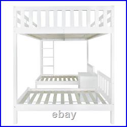 Triple Bunk Bed 4ft6 Double Kids Pine Wooden Bed Frame in White with 70x140 cm Bed