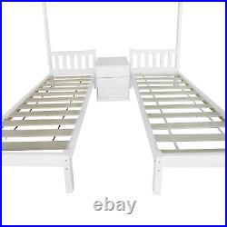 Triple Bunk Bed 4ft6 Double Kids Pine Wooden Bed Frame in White with 70x140 cm Bed