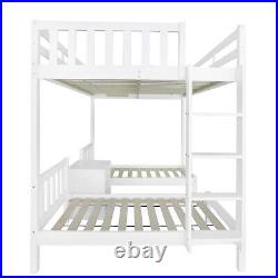 Triple Bunk Bed 4ft6 Double Kids Pine Wooden Bed Frame in White with 70x140 cm Bed