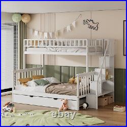 Triple Bunk Bed Frame 3FT Single / 4FT6 Double Bedstead with Pull Out Trundle Bed