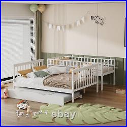 Triple Bunk Bed Frame 3FT Single / 4FT6 Double Bedstead with Pull Out Trundle Bed