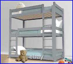 Triple Bunk Bed Pine Wood Kids Children High Sleeper 3Ft Single Bunk Beds Frame