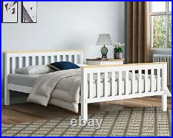 Triple Bunk Bed Pine Wood Kids White & Grey Children Bed Frame With Stairs