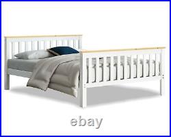 Triple Bunk Bed Pine Wood Kids White & Grey Children Bed Frame With Stairs