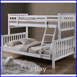 Triple Bunk Bed White Solid Wooden 3 Sleeper Bed Frame Double & Single Size