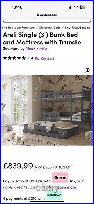 Triple Bunk Bed With Drawers incl Mattress x3