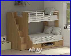 Triple Bunk Bed With Stairs And Storage Oak Finish 4ft Small Double