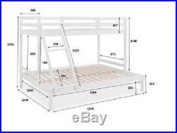 Triple Bunk Bed Wooden Frame Children Kids White Pine Grey and Mattress Ladder
