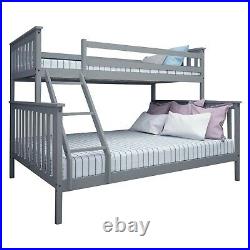 Triple Bunk Bed Wooden Frame Single Double Sleeper Children Kids Bed with Mattress