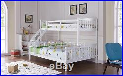 Triple Bunk Bed Wooden Pine Frame Single With Double Kids Children Bed Mattress