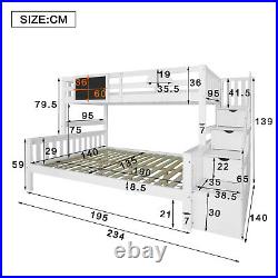 Triple Bunk Bed for 3 Sleeper Solid Pine Wood Frame Kids Children Single Double