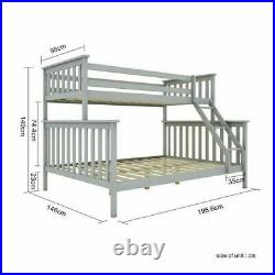 Triple Bunk Beds Double Bed Frame Solid Pine Wood Adult Kids Children with Stair